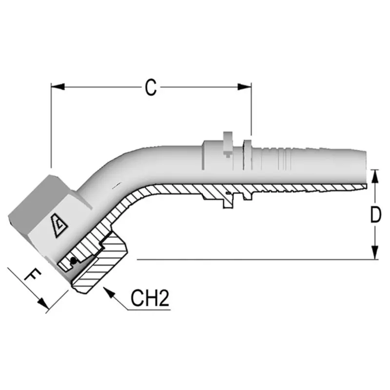 A-0416-Fm4l : Alfagomma 45-Degree Steel Fitting Insert, 1/4 (-04) Hose X M16x1.5 (-L10) Female Light Duty Din Tube Swivel 1