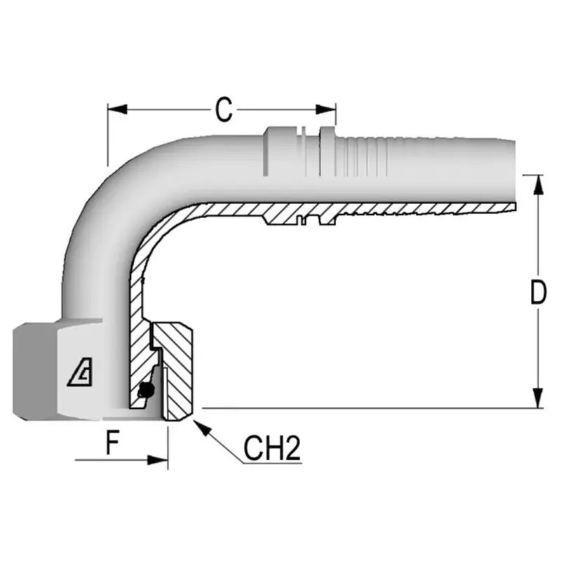 A-0516-Fm9l : Alfagomma 90-Degree Steel Fitting Insert, 5/16 (-05) Hose X M16x1.5 (-L10) Female Light Duty Din Tube Swivel 1