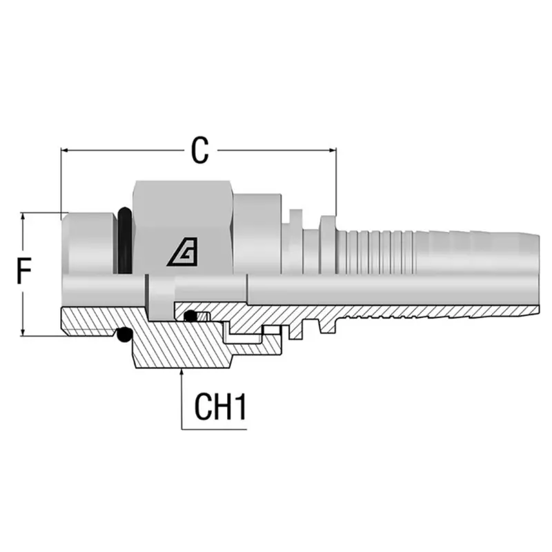 A-0606-Mobs : Alfagomma Straight Steel Fitting, 3/8 (-06) Hose X 9/16-18 (-06) Male Orb Swivel 1