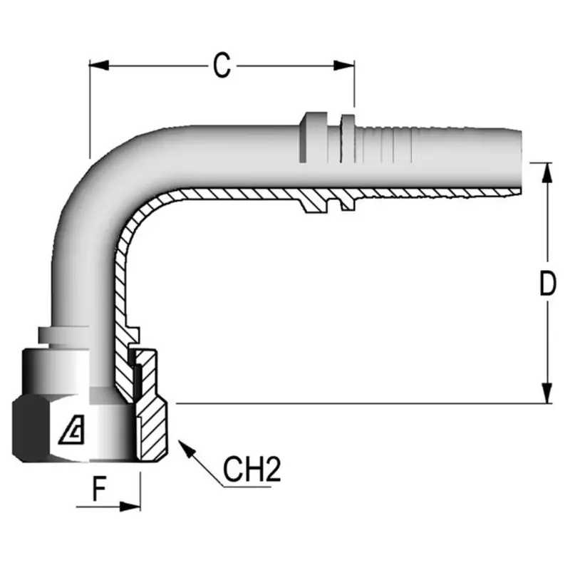 A-0808-Fj9m : Alfagomma 90-Degree Steel Fitting Insert, 1/2 (-08) Hose X 3/4-16 (-08) Female Jic Swivel Medium Drop 1