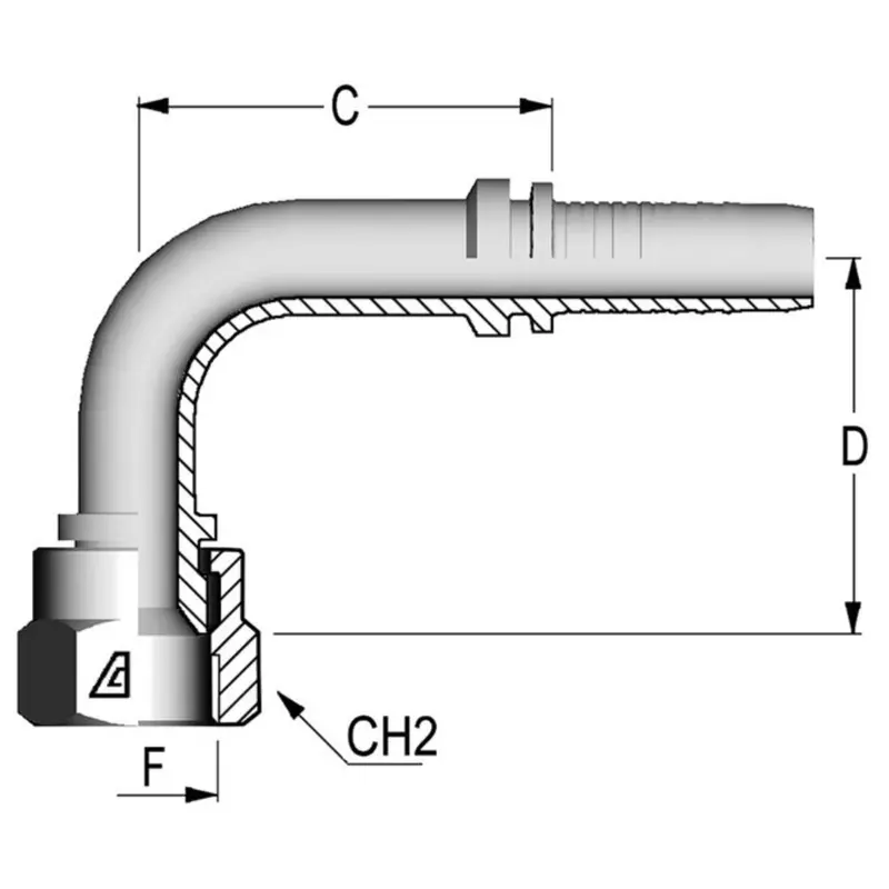 A-0808-Fj9s : Alfagomma 90-Degree Steel Fitting Insert, 1/2 (-08) Hose X 3/4-16 (-08) Female Jic Swivel Short Drop 1