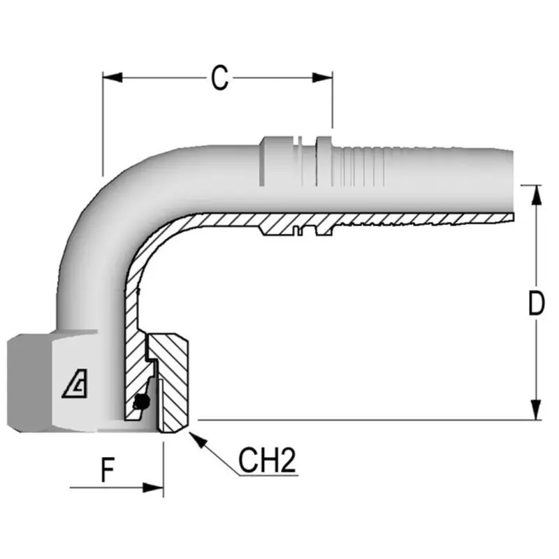 A-0824-Fm9h : Alfagomma 90-Degree Steel Fitting Insert, 1/2 (-08) Hose X M24x1.5 (-S16) Female Heavy Duty Din Tube Swivel 1
