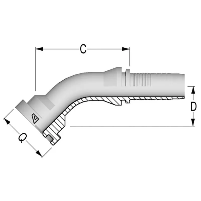 A-1010-Kf45 : Alfagomma 45-Degree Steel Fitting Insert, 5/8 (-10) Hose X 34Mm Komatsu O-Ring Flange 1