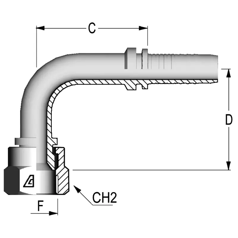 A-1012-Fae9 : Alfagomma 90-Degree Steel Fitting Insert, 5/8 (-10) Hose X 1 1/16-14 (-12) Female Sae 45 1