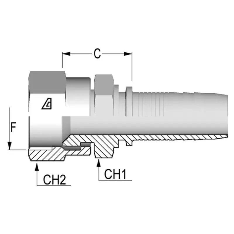 A-1012-Fsae : Alfagomma Straight Steel Fitting Insert, 5/8 (-10) Hose X 1 1/16-14 (-12) Male Sae 45 Double Hex 1