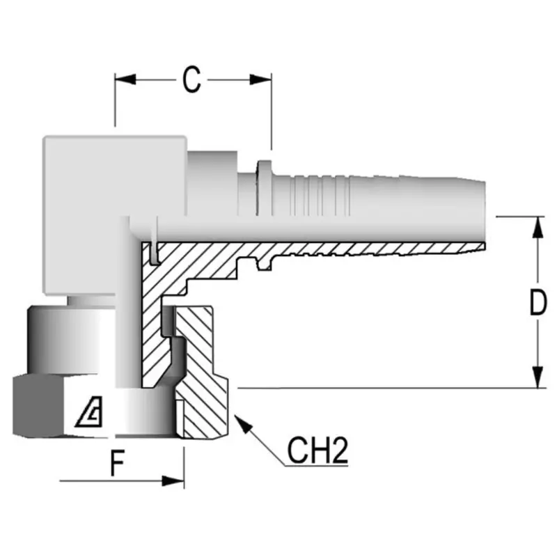 A-1212-Fbc9 : Alfagomma Compact 90-Degree Steel Fitting Insert, 3/4 (-12) Hose X 3/4-14 (-12) Female Bsp Swivel 1