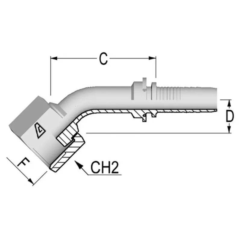 A-1212-Fo45 : Alfagomma 45-Degree Steel Fitting Insert, 3/4 (-12) Hose X 1 3/16-12 (-12) Female Orfs Swivel 1
