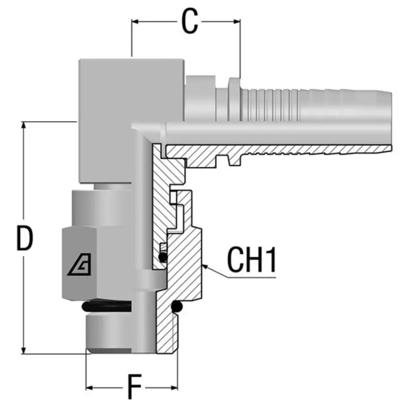 A-1212-Mbs9 : Alfagomma 90-Degree Compact Steel Fitting, 3/4 (-12) Hose X 1 1/16-12 (-12) Male Orb Swivel 1