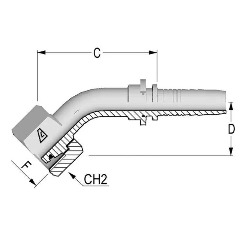 A-1236-Fm4h : Alfagomma 45-Degree Steel Fitting Insert, 3/4 (-12) Hose X M36x2 (-S25) Female Heavy Duty Din Tube Swivel 1