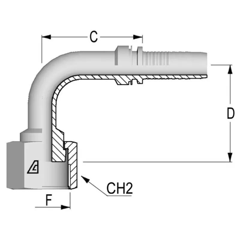 A-1616-Fo9l : Alfagomma 90-Degree Steel Fitting Insert, 1 (-16) Hose X 1 7/16-12 (-16) Female Orfs Swivel Long Drop 1
