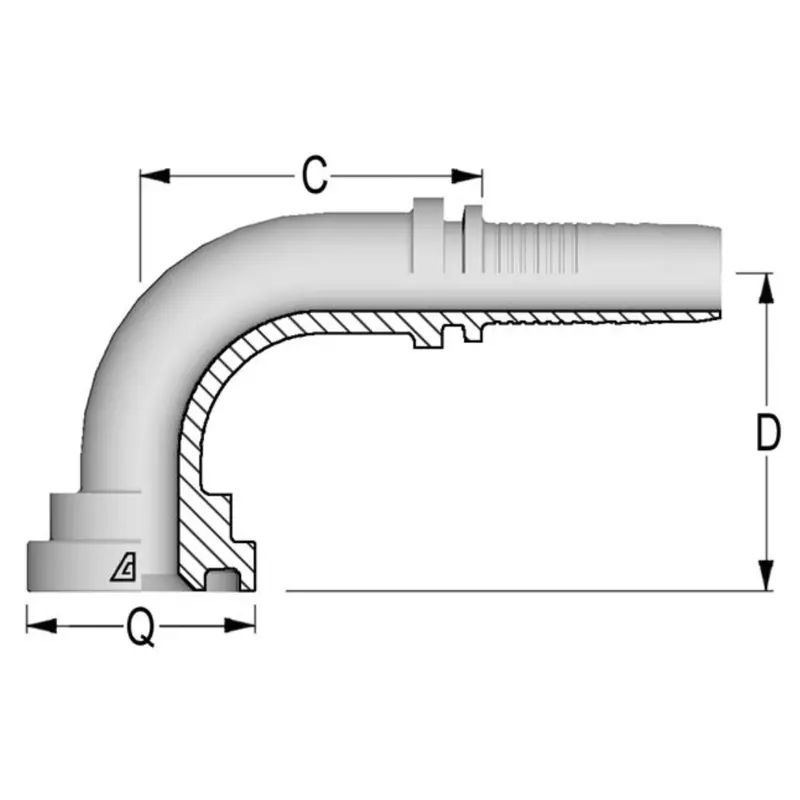 A-2024-C629 : Alfagomma 90-Degree Steel Fitting Insert, 1 1/4 (-20) Hose X 1 1/2 (-24) Code 62 Flange, 6000Psi 1