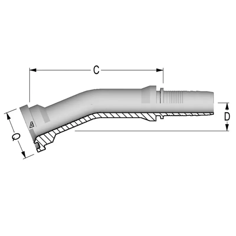 A-2424-C612 : Alfagomma 22-Degree Steel Fitting Insert, 1 1/2 (-24) Hose X 1 1/2 (-24) Code 61 Flange 1
