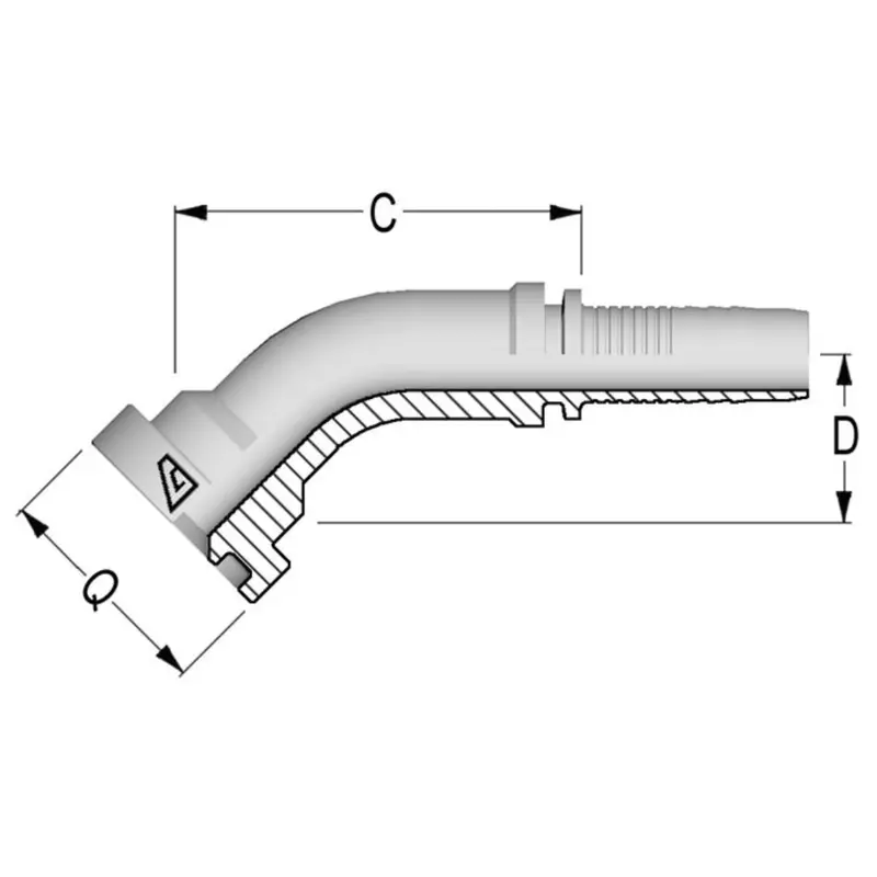 A-2424-C624 : Alfagomma 45-Degree Steel Fitting Insert, 1 1/2 (-24) Hose X 1 1/2 (-24) Code 62 Flange, 6000Psi 1