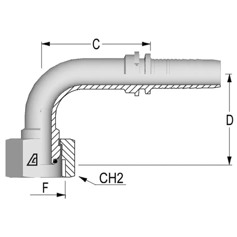 A-3232-Fbo9 : Alfagomma 90-Degree Steel Fitting Insert, 2 (-32) Hose X 2-11 (-32) Female Bsp Swivel 1