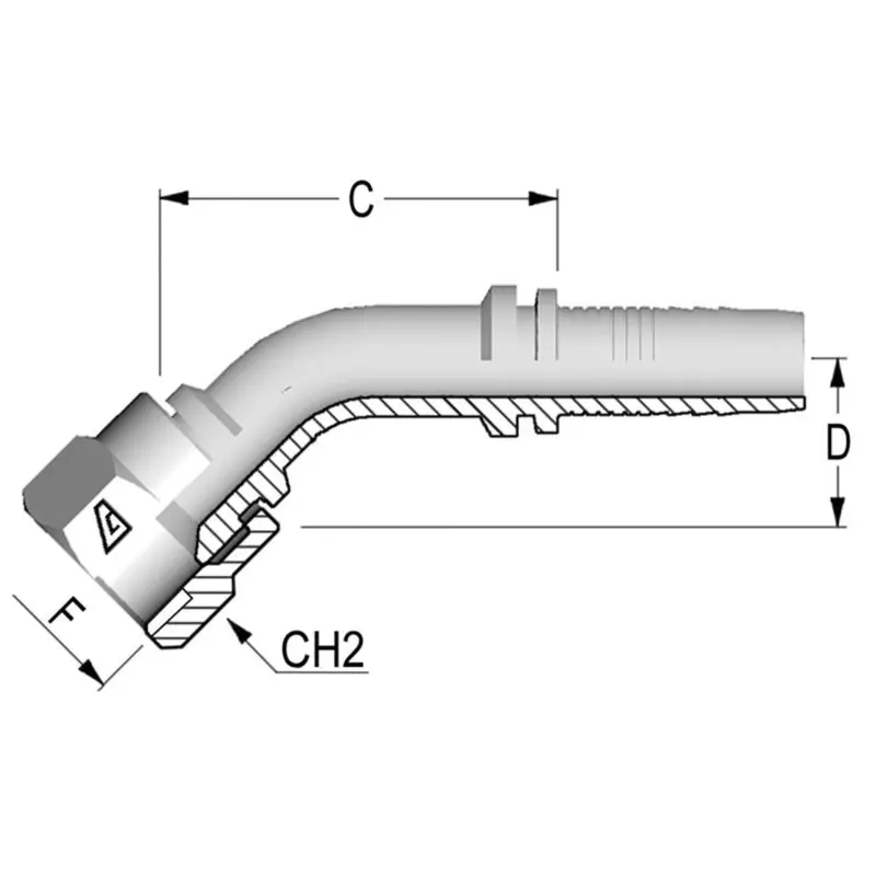 A-3232-Fj45 : Alfagomma 45-Degree Steel Fitting Insert, 2 (-32) Hose X 2 1/2-12 (-32) Female Jic Swivel 1