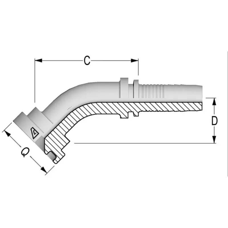 A-4040-C614 : Alfagomma 45-Degree Steel Fitting Insert, 2 1/2 (-40) Hose X 2 1/2 (-40) Code 61 Flange, 2500Psi 1