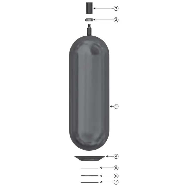 Abl37-06N1 : Bladder Assembly Kit, 5000Psi, 10 Gallon Nominal Capacity, Nitrile Bladder, Bottom Repairable Version 1