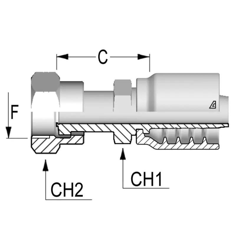 B-0404-Fofs : Alfagomma Straight Steel Fitting, 1/4 (-04) Hose X 9/16-18 (-04) Female Orfs With Stem Hex 1