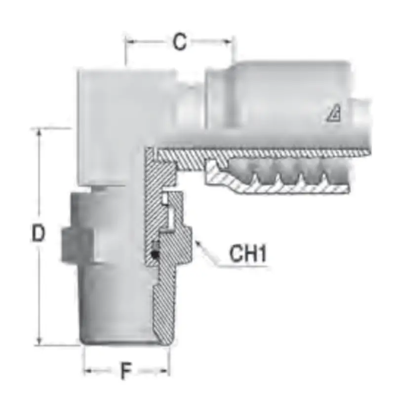 B-0406-Mps9 : Alfagomma 90-Degree Compact Steel Fitting, 1/4 (-04) Hose X 3/8-18 (-06) Male Nptf Swivel 1