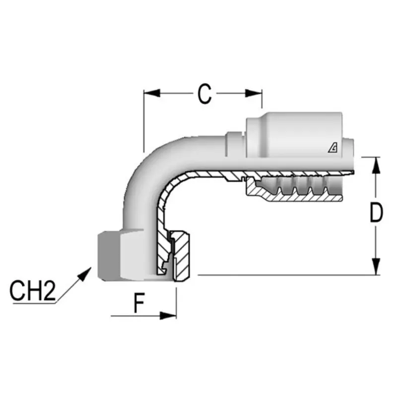 B-0412-Fm9l : Alfagomma 90-Degree Steel Fitting, 1/4 (-04) Hose X M12x1.5 (-L06) Female Light Duty Din Tube With O-Ring 1