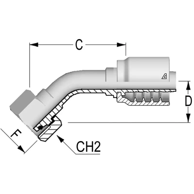 B-0414-Fm4l : Alfagomma 45-Degree Steel Fitting, 1/4 (-04) Hose X M14x1.5 (-L08) Female Light Duty Din Tube With O-Ring 1
