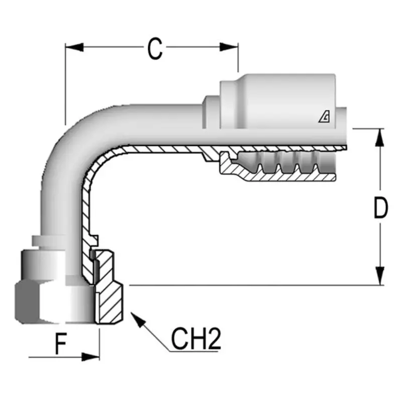 B-0505-Fj9m : Alfagomma 90-Degree Steel Fitting, 5/16 (-05) Hose X 1/2-20 (-05) Female Jic Medium Drop 1