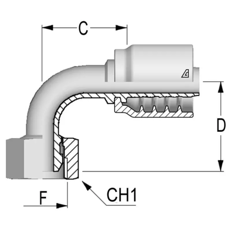 B-0506-Fbo9 : Alfagomma 90-Degree Steel Fitting, 5/16 (-05) Hose X 3/8-19 (-06) Female Bspp With O-Ring 1