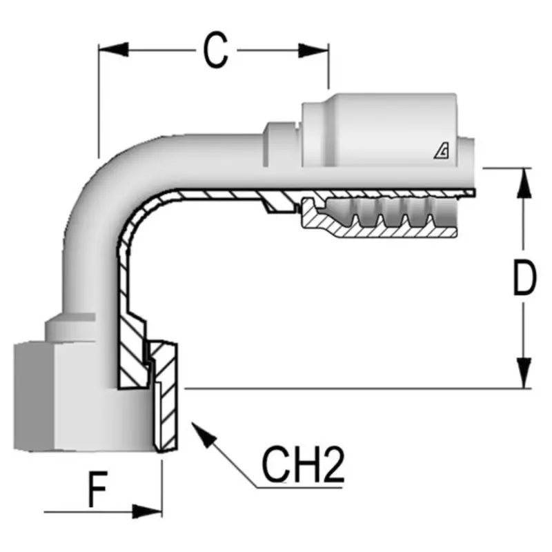 B-0506-Fo9m : Alfagomma 90-Degree Steel Fitting, 5/16 (-05) Hose X 11/16-16 (-06) Female Orfs Medium Drop 1