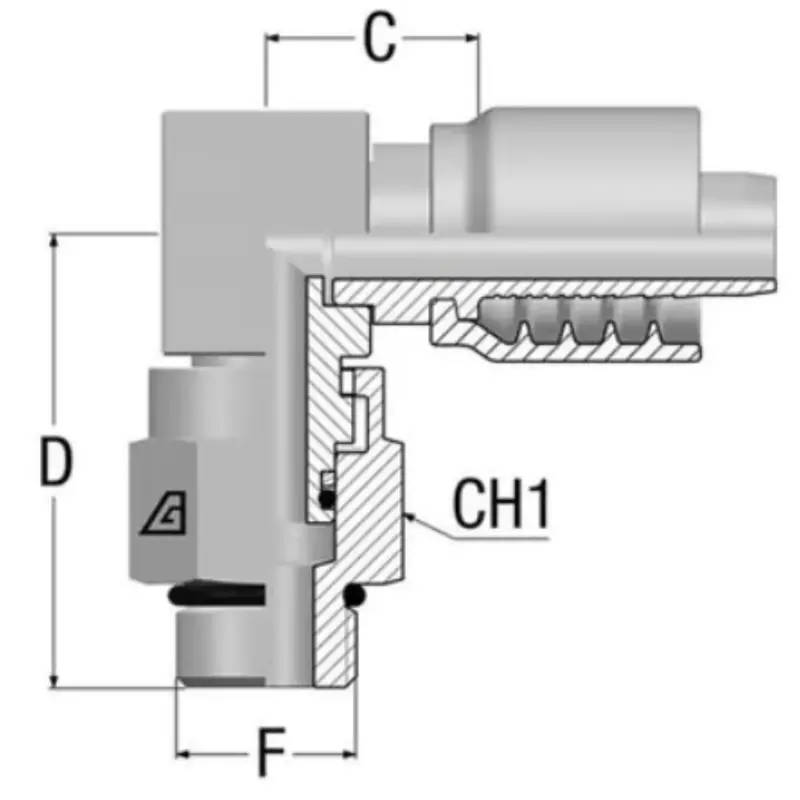 B-0606-Mbs9 : Alfagomma 90-Degree Compact Steel Fitting, 3/8 (-06) Hose X 9/16-18 (-06) Male Orb Swivel 1