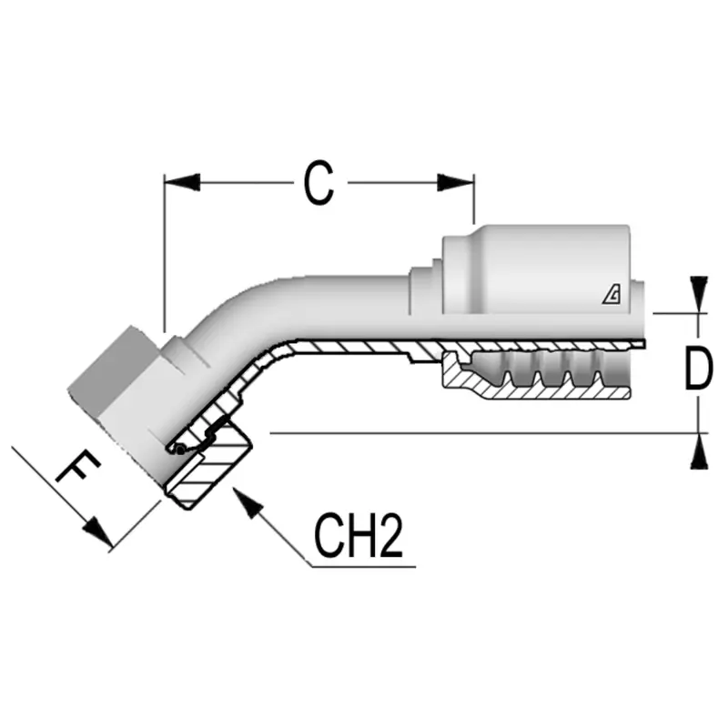 B-0608-Fbo4 : Alfagomma 45-Degree Steel Fitting, 3/8 (-06) Hose X 1/2-14 (-08) Female Bspp With O-Ring 1