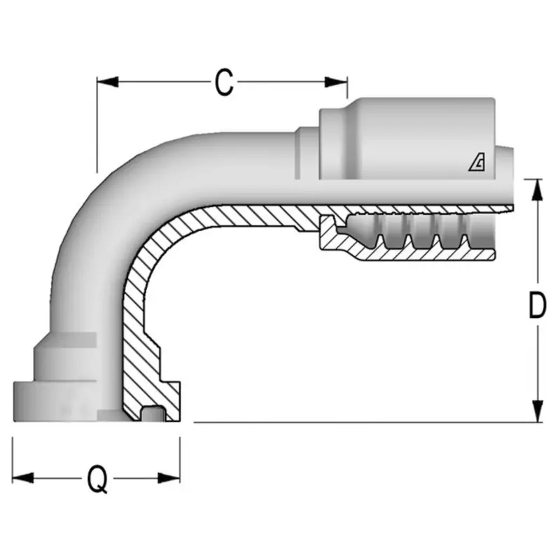 B-0808-C629 : Alfagomma 90-Degree Steel Fitting, 1/2 (-08) Hose X 1/2" (-08) Code 62 Flange, 6000Psi 1