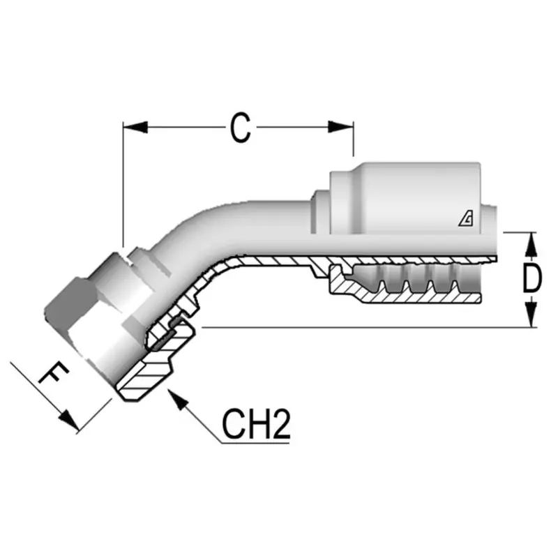 B-0812-Fj45 : Alfagomma 45-Degree Steel Fitting, 1/2 (-08) Hose X 1 1/16-12 (-12) Female Jic 1