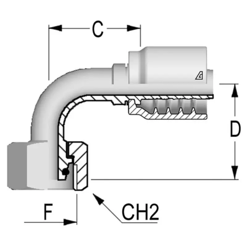 B-0824-Fm9h : Alfagomma 90-Degree Steel Fitting, 1/2 (-08) Hose X M24x1.5 (-S16) Female Heavy Duty Din Tube With O-Ring 1
