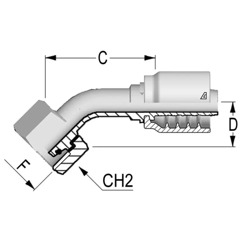 B-1030-Fm4h : Alfagomma 45-Degree Steel Fitting, 5/8 (-10) Hose X M30x2.0 (-S20) Female Heavy Duty Din Tube With O-Ring 1