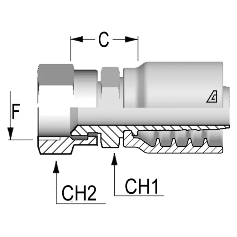 B-1212-Fsae : Alfagomma Straight Steel Fitting, 3/4 (-12) Hose X 1 1/16-14 (-12) Female Sae 45 1