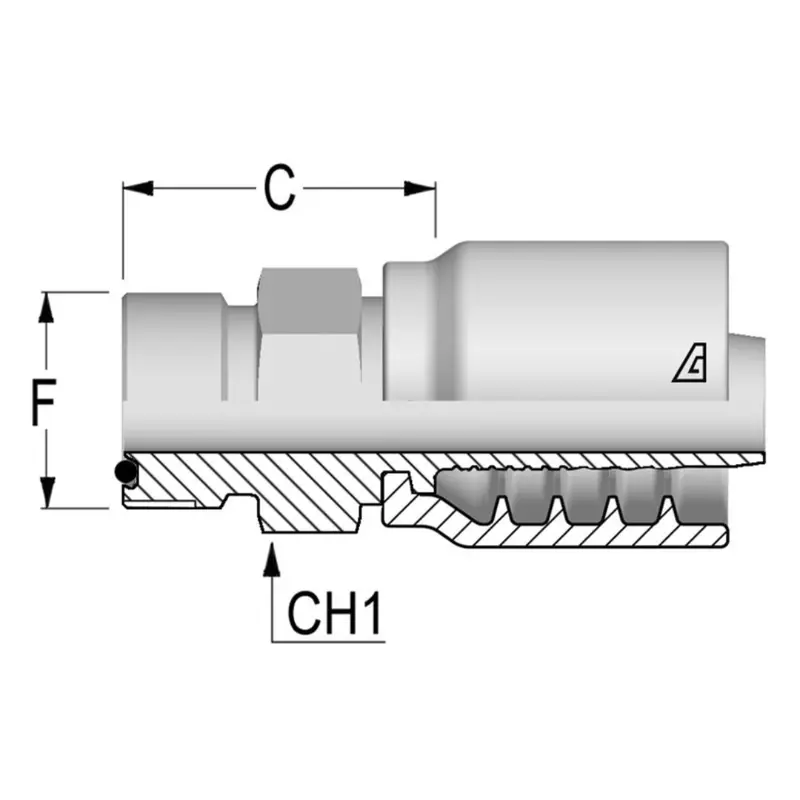 B-1212-Mofs : Alfagomma Straight Steel Fitting, 3/4 (-12) Hose X 1 3/16-12 (-12) Male Orfs 1