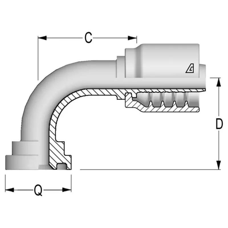 B-1616-C619 : Alfagomma 90-Degree Steel Fitting, 1 (-16) Hose X 1" (-16) Code 61 Flange, 3000Psi 1