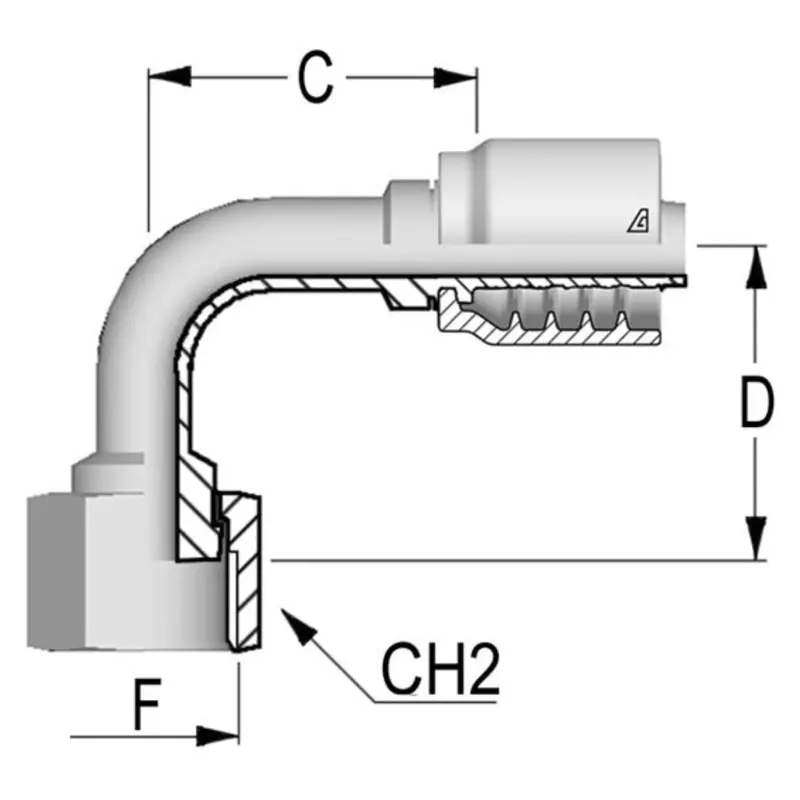 B-1616-Fo9s : Alfagomma 90-Degree Steel Fitting, 1 (-16) Hose X 1 7/16-12 (-16) Female Orfs Short Drop 1