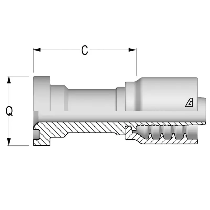 B-1620-C62s : Alfagomma Straight Steel Fitting, 1 (-16) Hose X 1.25" (-20) Code 62 Flange, 6000Psi 1