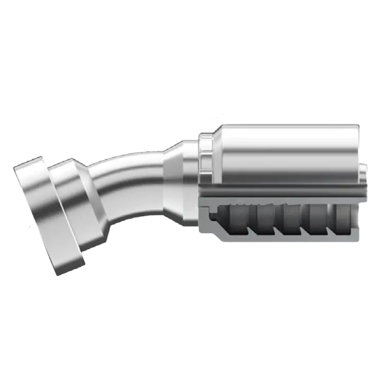 B2-Cf22-2024: Continental Hose Fitting, 1.25 (1-1/4") Hose Id X 1.5 (1-1/2") Caterpillar Flange, 22.5-Degree Connection 1