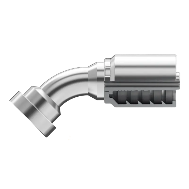 B2-Cf45-2024: Continental Hose Fitting, 1.25 (1-1/4") Hose Id X 1.5 (1-1/2") Caterpillar Flange, 45-Degree Connection 1