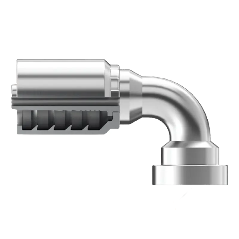 B2-Cf90-2424: Continental Hose Fitting, 1.5 (1-1/2") Hose Id X 1.5 (1-1/2") Caterpillar Flange, 90-Degree Connection 1