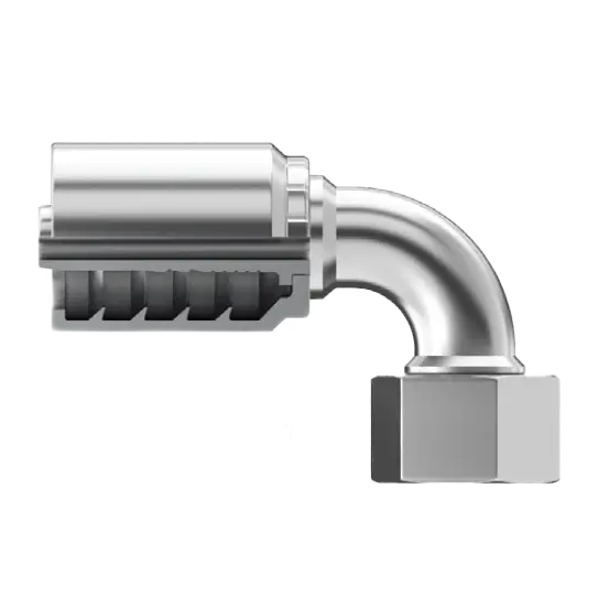 B2-Dhfx90-2052: Continental Hose Fitting, 1.25 (1-1/4") Hose Id X 52X2.0 Female Din Heavy, 90-Degree Swivel Connection 1