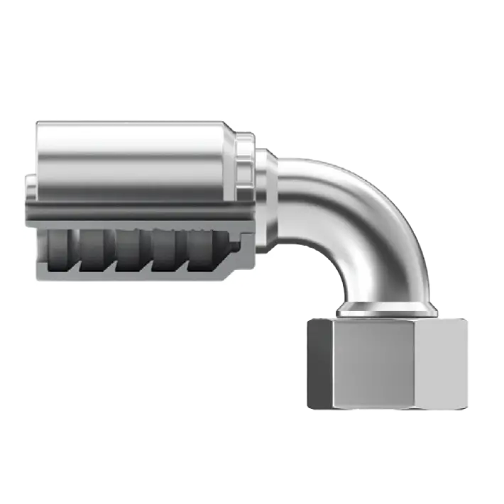 B2-Dlfx90-2045: Continental Hose Fitting, 1.25 (1-1/4") Hose Id X 45X2.0 Female Din Light, 90-Degree Swivel Connection 1