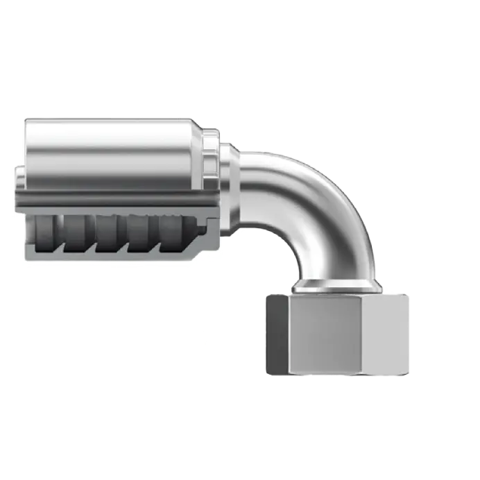 B2-Offx90l-0608: Continental Hose Fitting, 0.375 (3/8") Hose Id X 13/16-16 Female Orfs, 90-Degree Swivel Connection 1