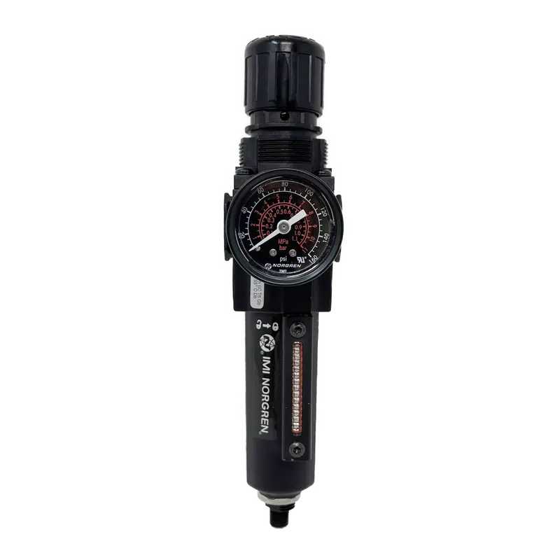 B72g-2Ak-Ae3-Rmg : Norgren Excelon Combo Filter/Regulator, 1/4" Npt, Knob Adjust, Auto Drain, Long Metal Bowl, 40-Micron, Relieving, 5-150Psi, With Gauge 1