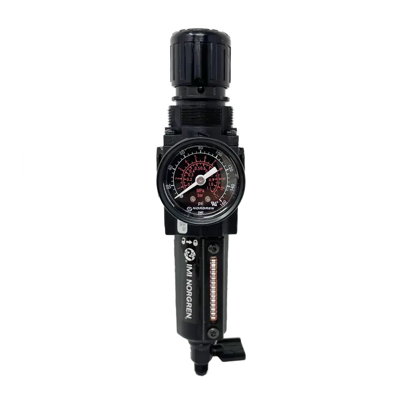 B72g-2Ak-Qd3-Rmg : Norgren Excelon Combo Filter/Regulator, 1/4" Npt, Knob Adjust, Manual 1/4 Turn Drain, Short Metal Bowl, 40-Micron, Relieving, 5-150Psi, With Gauge 1