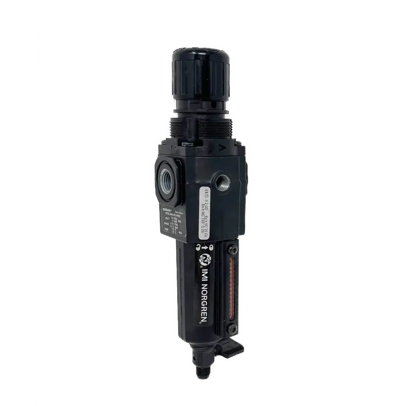 B72g-2Ak-Qd3-Rmn : Norgren Excelon Combo Filter/Regulator, 1/4" Npt, Knob Adjust, Manual 1/4 Turn Drain, Short Metal Bowl, 40-Micron, Relieving, 5-150Psi, No Gauge 1