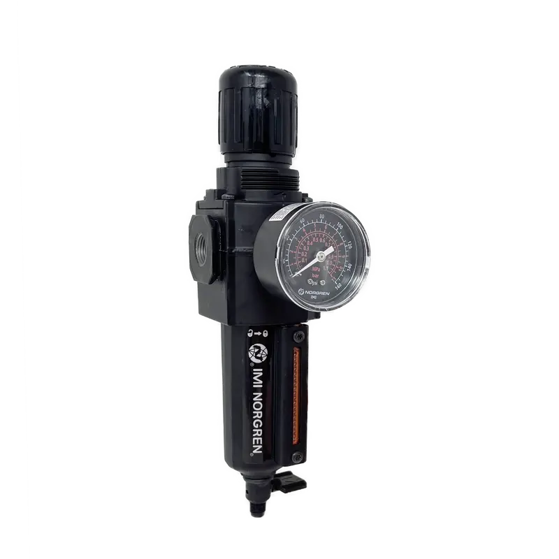 B73g-3Ak-Qd3-Rmg : Norgren Excelon Combo Filter/Regulator, 3/8" Npt, Knob Adjust, Manual 1/4 Turn Drain, Metal Bowl, 40-Micron, Relieving, 5-150Psi, With Gauge 1