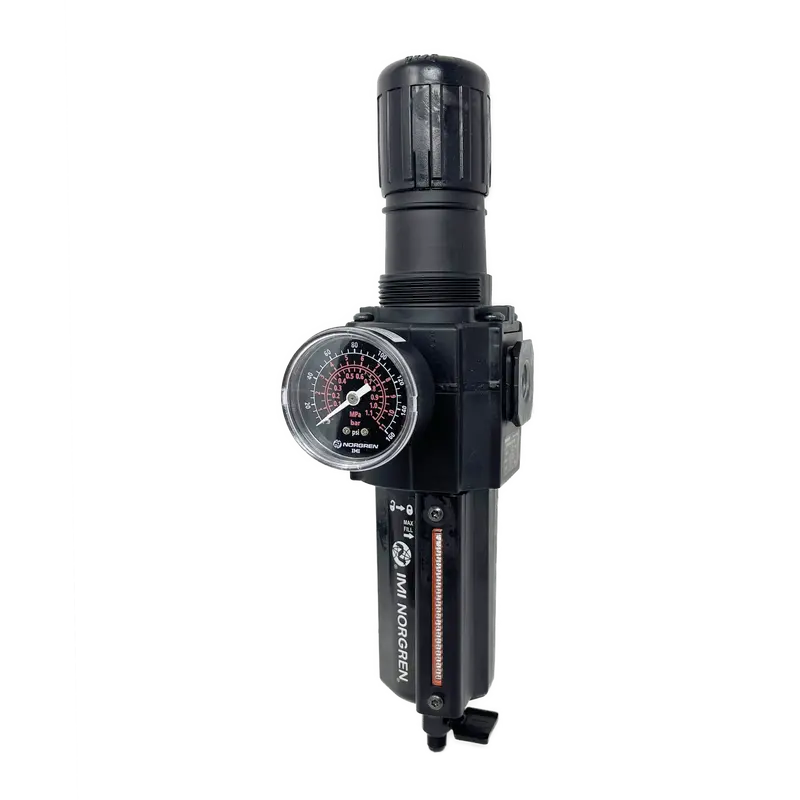 B74g-3Ak-Qd3-Rmg : Norgren Excelon Combo Filter/Regulator, 3/8" Npt, Knob Adjust, Manual 1/4 Turn Drain, Metal Bowl, 40-Micron, Relieving, 5-150Psi, With Gauge 1